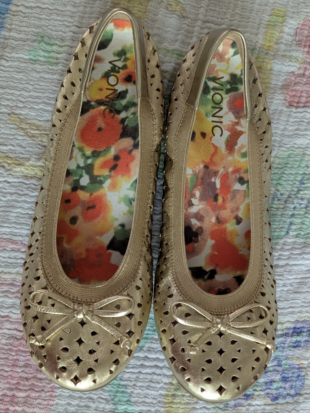 Vionic Gold Perforated Ballet Flats